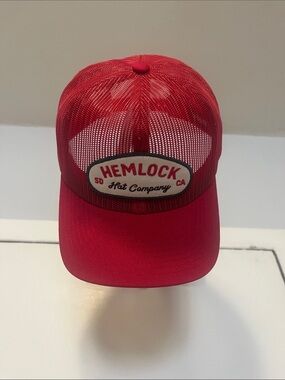 Hemlock Red Mesh Trucker Hat with Branded Patch